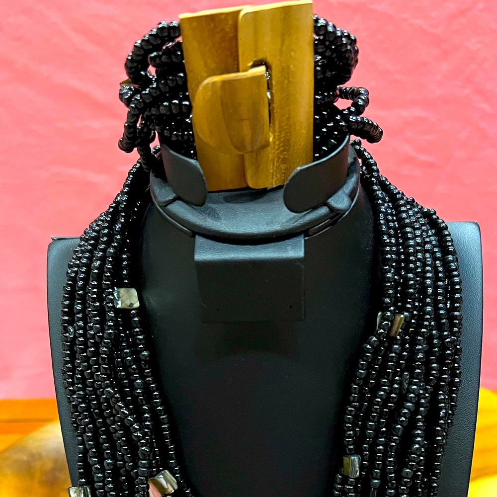 Set of necklace and bracelet multi stands of beads